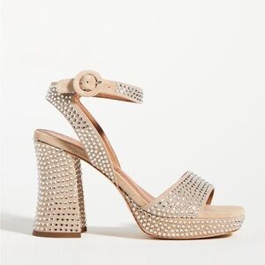 NWT Anthropologie Vicenza Beige Platform Sparkly Ankle Straps High Heels Sandals